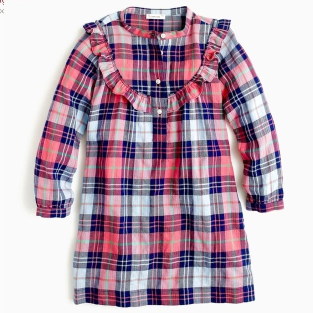 Crewcuts Ruffle Trim Plaid Shirtdress Size 14 Without Tags